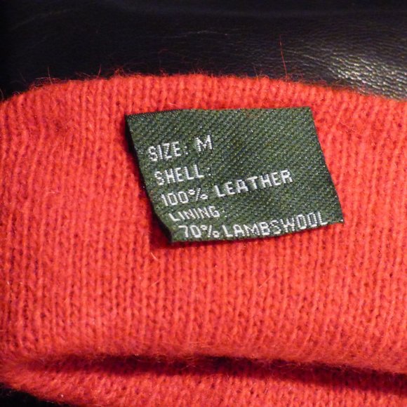 Ralph Lauren Black leather gloves, red trim, M - Picture 5 of 6